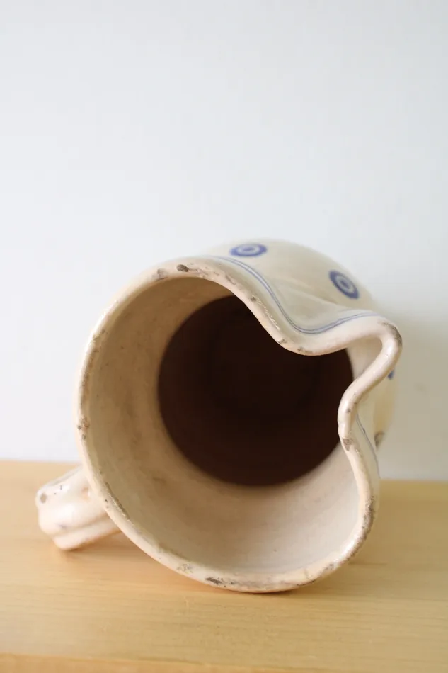 Antique Terracotta Tan Blue Painted Pitcher Jubilee Thrift Rings