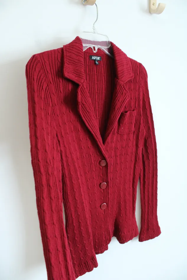 Apt 9 Red Cable Knit Collared Button Down Cardigan S APT9 Earrings