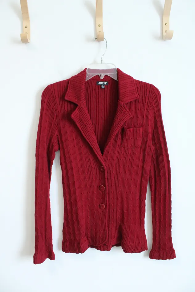 Apt 9 Red Cable Knit Collared Button Down Cardigan S APT9 Earrings