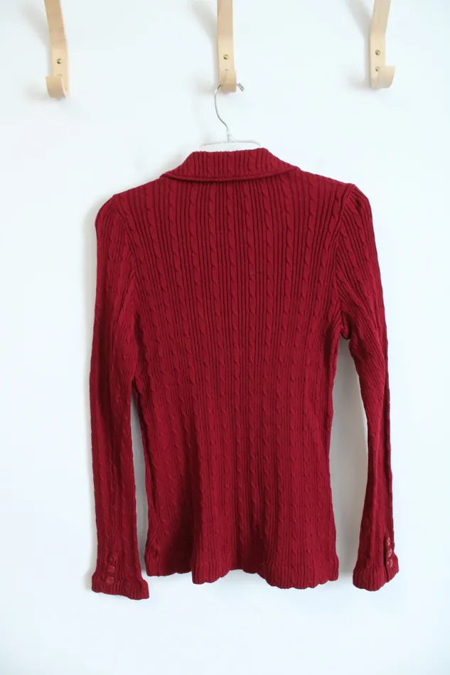 Apt 9 Red Cable Knit Collared Button Down Cardigan S APT9 Earrings