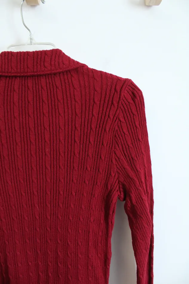 Apt 9 Red Cable Knit Collared Button Down Cardigan S APT9 Earrings