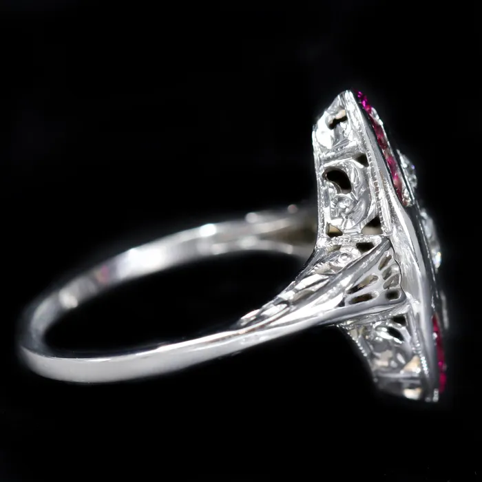 Art Deco 030 CTW Old European Cut Diamond and Ruby Ring OTC Rings