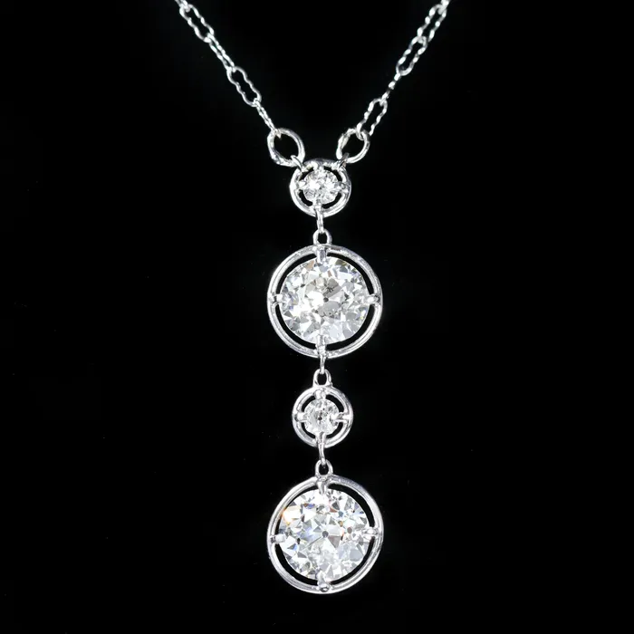 Art Deco 281 CTW Old European Cut Diamond Drop Necklace OTC Necklaces