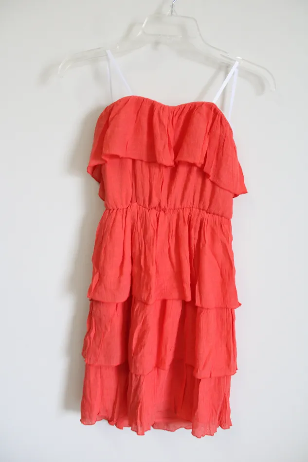 BCX Earrings BCX Coral Orange Ruffle Strapless Dress S