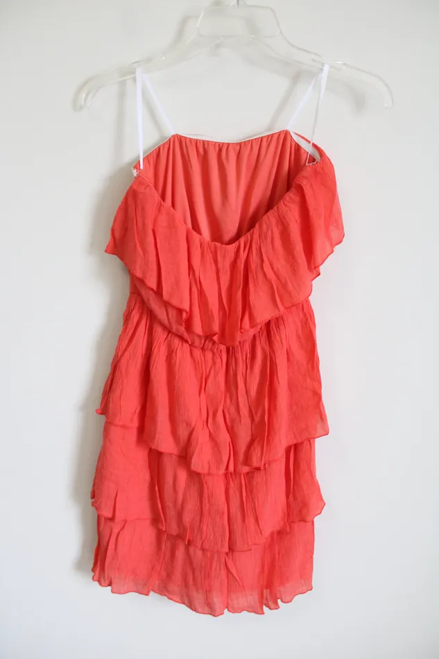 BCX Earrings BCX Coral Orange Ruffle Strapless Dress S