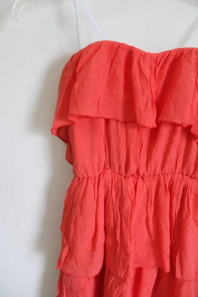 BCX Earrings BCX Coral Orange Ruffle Strapless Dress S