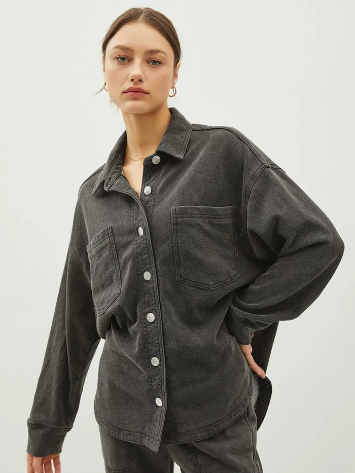 Be Cool Earrings Denim Washed Oversized Shacket