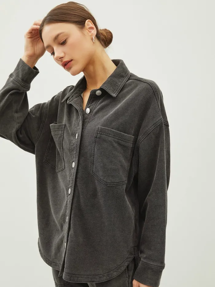 Be Cool Earrings Denim Washed Oversized Shacket