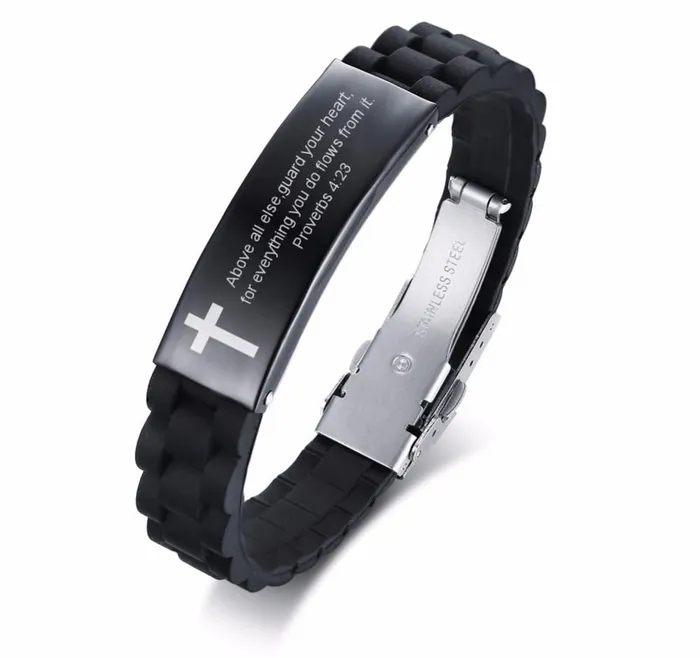 Bible Verse Bracelet br Guard Your Heart Silicone Lords Guidance Bracelets