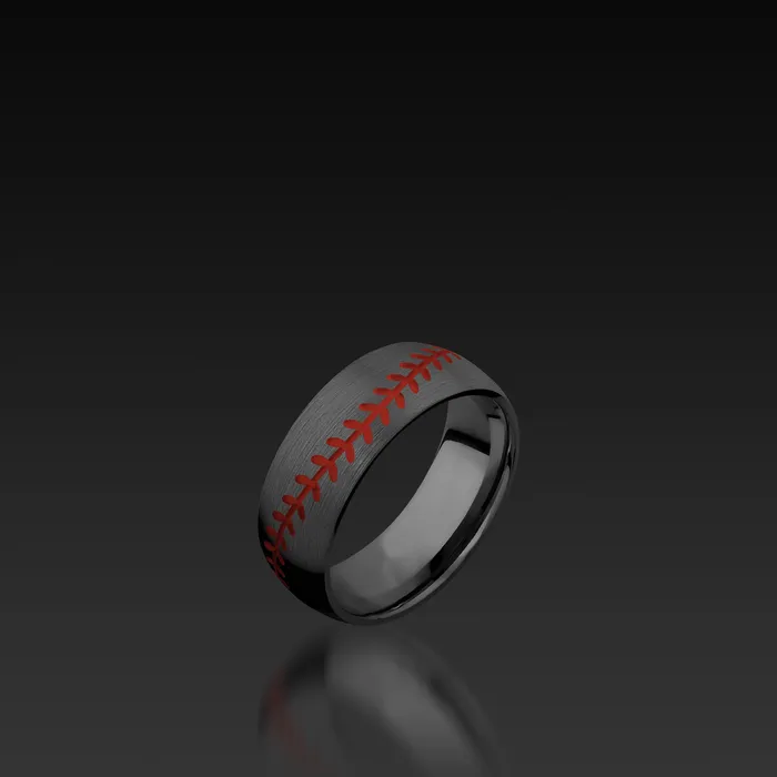 Black Zirconium Domed Band with Baseball Pattern Shop John Atencio Rings