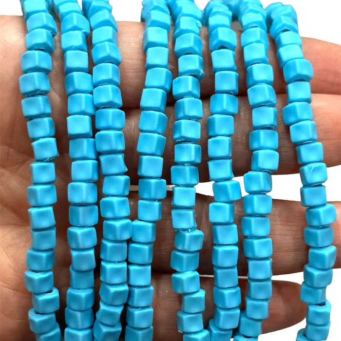 Blue Polymer Clay Cube 4mm Beads 4mm Polymer Clay Spacers Peppy Beads Rings