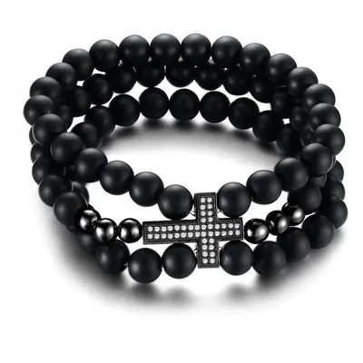 Bracelets Lords Guidance Cross Bead Bracelet br Diamond Black