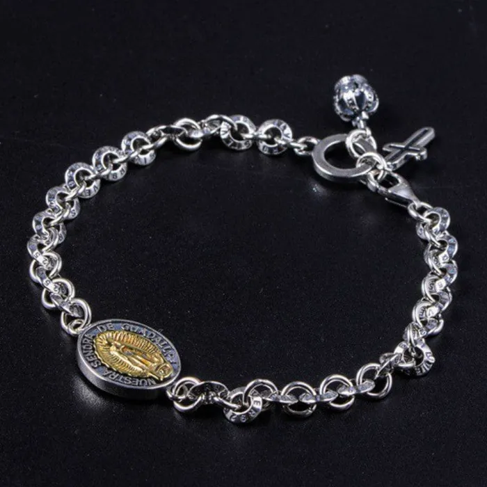 Bracelets Lords Guidance Sterling Silver Virgin Mary Chain Bracelet with Cross Charm