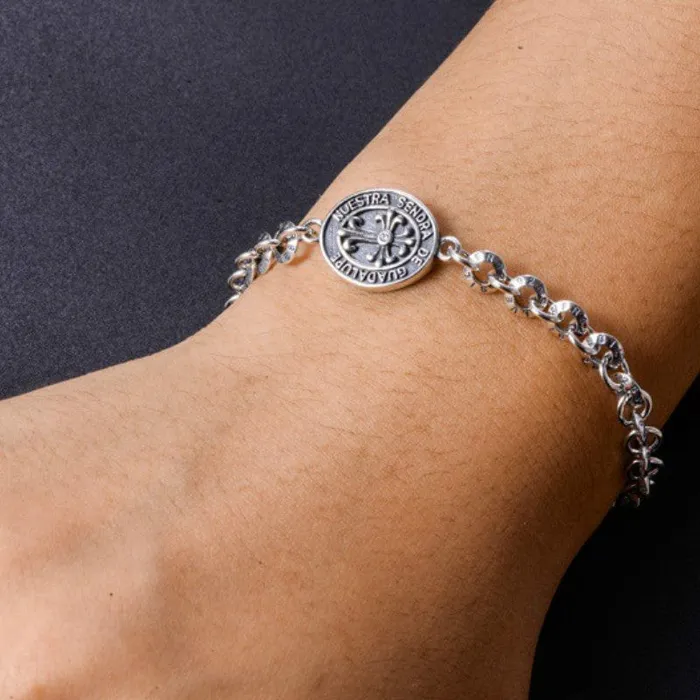 Bracelets Lords Guidance Sterling Silver Virgin Mary Chain Bracelet with Cross Charm