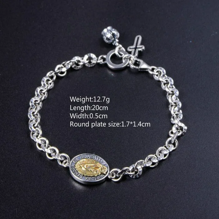 Bracelets Lords Guidance Sterling Silver Virgin Mary Chain Bracelet with Cross Charm