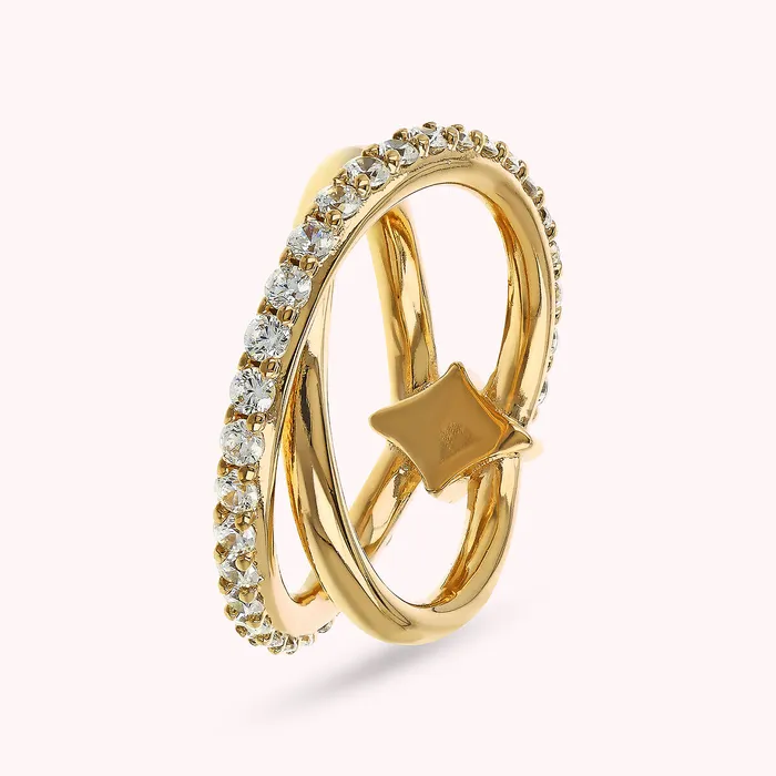 Bronzallure Earrings Anello Doppio Golden Intrecciato toile con Cubic Zirconia Bronzallure Earrings Anello Doppio Golden Intrecciato toile con Cubic Zirconia