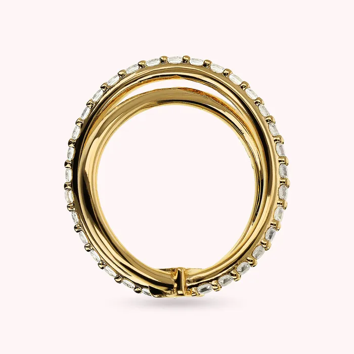Bronzallure Earrings Anello Doppio Golden Intrecciato toile con Cubic Zirconia