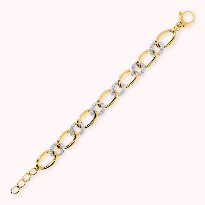 Bronzallure Earrings Bracciale Golden Maglie Ovali ed Elementi Pav in Cubic Zirconia