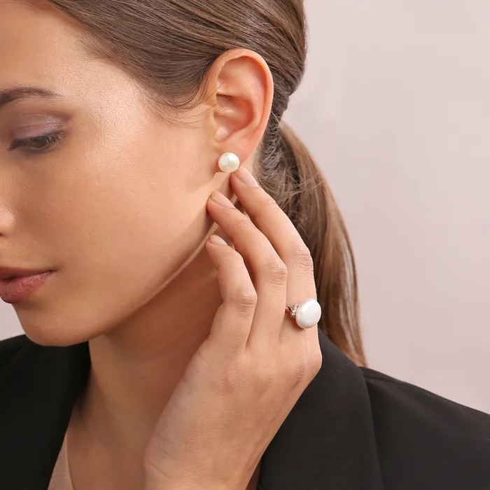 Bronzallure Earrings Orecchini a Bottone con Perle dAcqua Dolce Bianche 10 mm