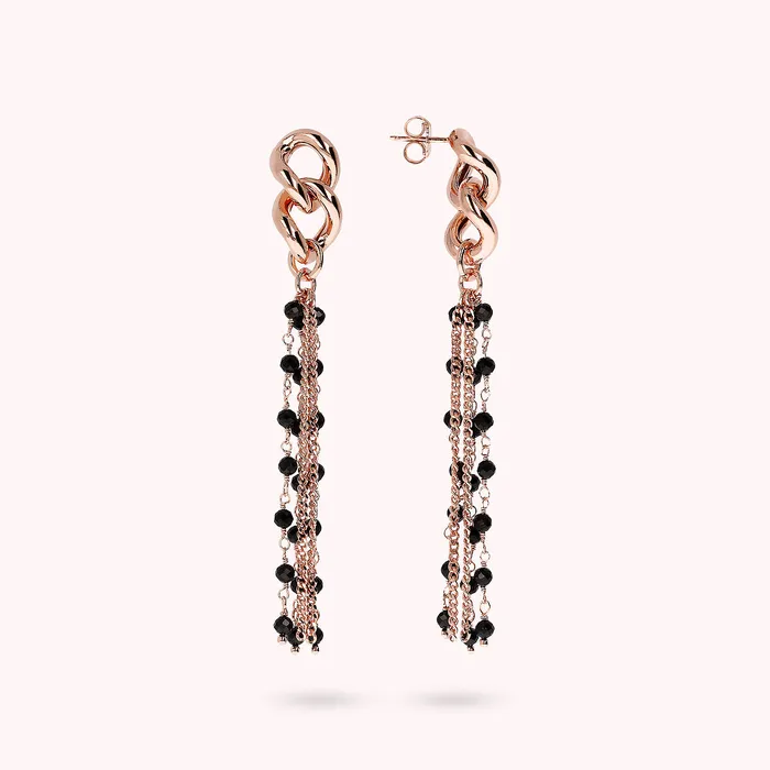 Bronzallure Earrings Orecchini Pendenti a Filo Catena Grumetta e Pietre Naturali Sfaccettate
