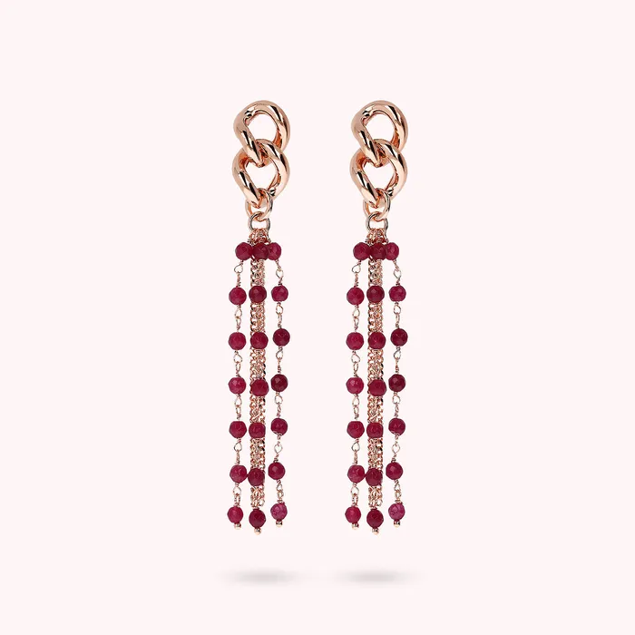 Bronzallure Earrings Orecchini Pendenti a Filo Catena Grumetta e Pietre Naturali Sfaccettate