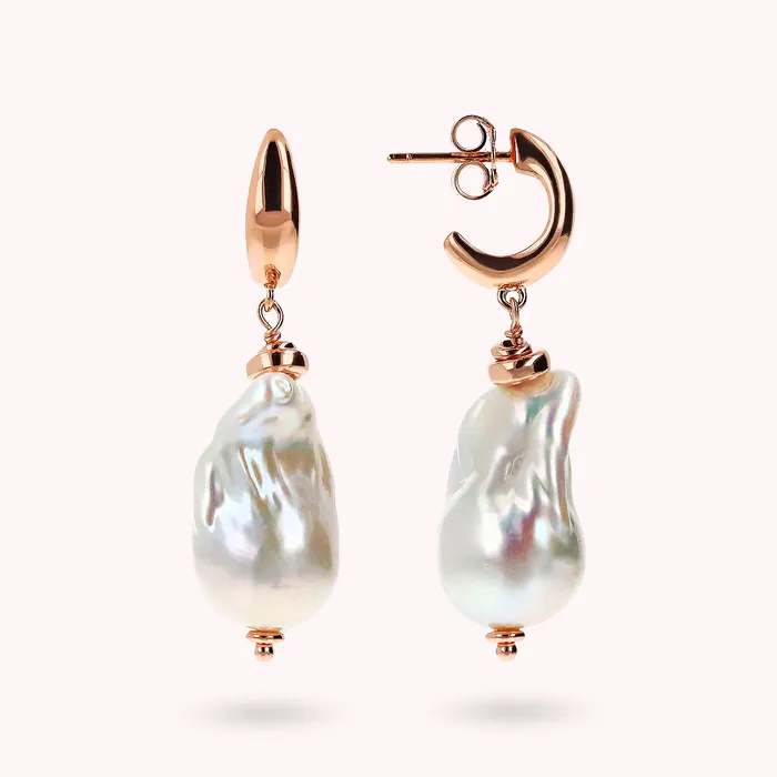 Bronzallure Earrings Orecchini Pendenti con Perle Barocche Bianche dAcqua Dolce 1314 mm