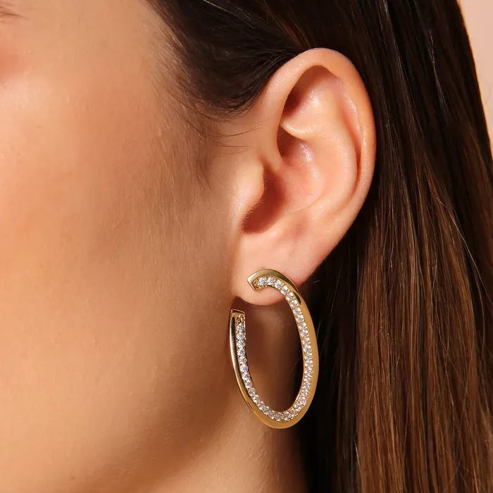 Bronzallure Earrings Orecchini Pendenti Ovali Golden con Cubic Zirconia