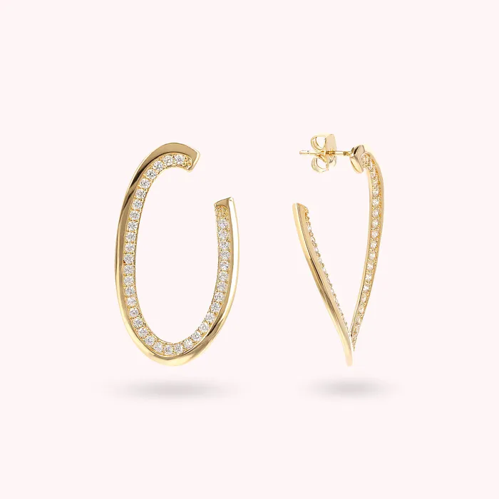 Bronzallure Earrings Orecchini Pendenti Ovali Golden con Cubic Zirconia