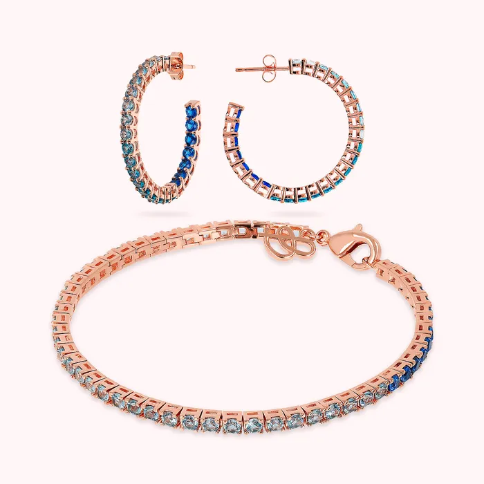 Bronzallure Earrings Set Orecchini a Cerchio Grandi e Bracciale Tennis con Cubic Zirconia Blu Effetto Dgrad Bronzallure Earrings Set Orecchini a Cerchio Grandi e Bracciale Tennis con Cubic Zirconia Blu Effetto Dgrad