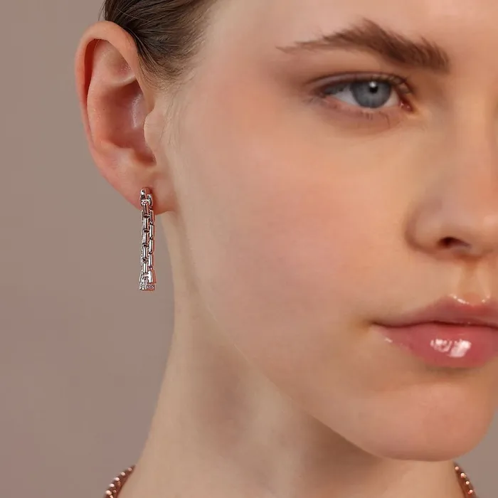 Bronzallure Rings Orecchini Pendenti a Filo Maglia Veneziana con Pav di Cubic Zirconia