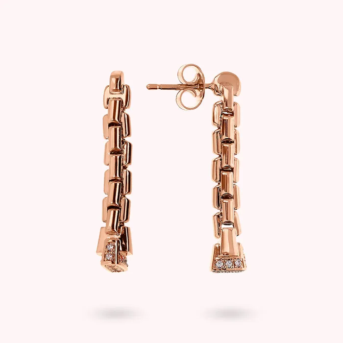 Bronzallure Rings Orecchini Pendenti a Filo Maglia Veneziana con Pav di Cubic Zirconia