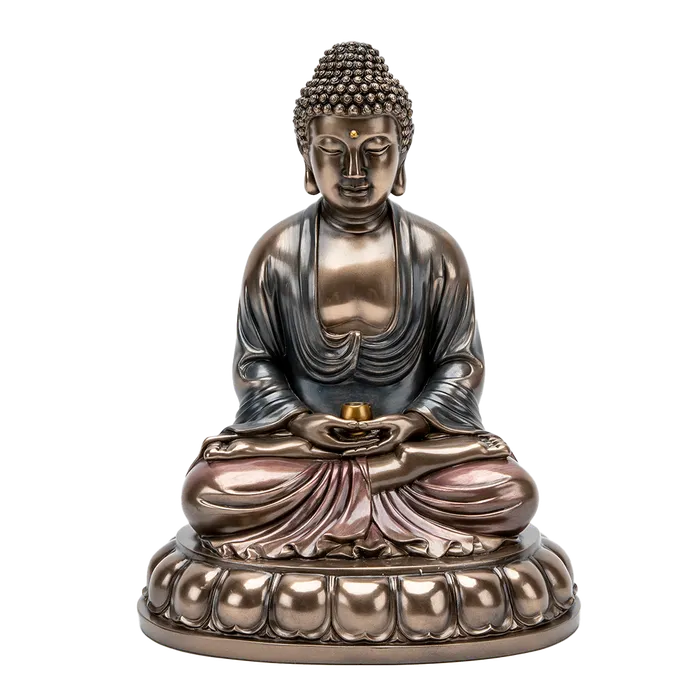 Bronze Meditating Buddha Statue with Alms Bowl Top Land Trading Necklaces