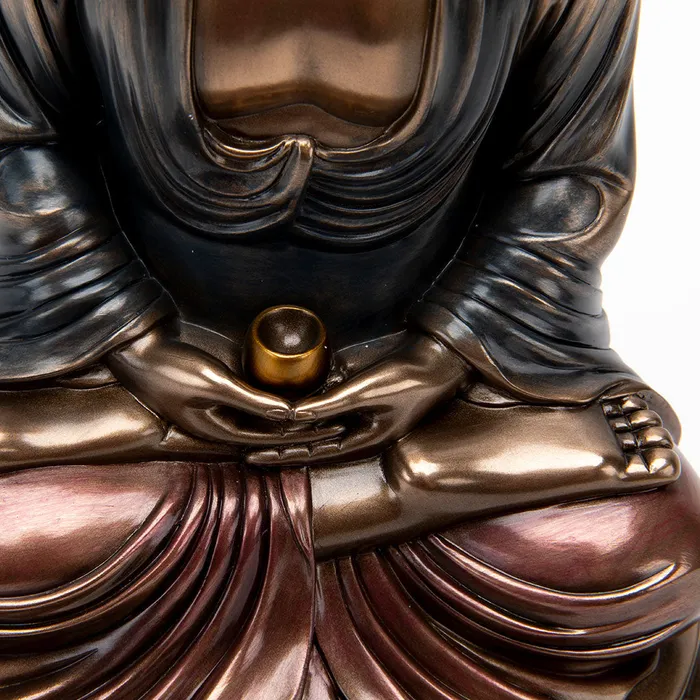 Bronze Meditating Buddha Statue with Alms Bowl Top Land Trading Necklaces