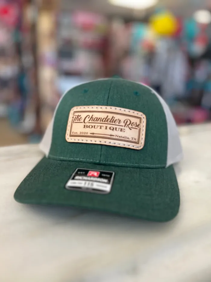 BSR LEATHER Rings THE CHANDELIER ROSE BOUTIQUE CAP DENIM WASH GREEN AND WHITE
