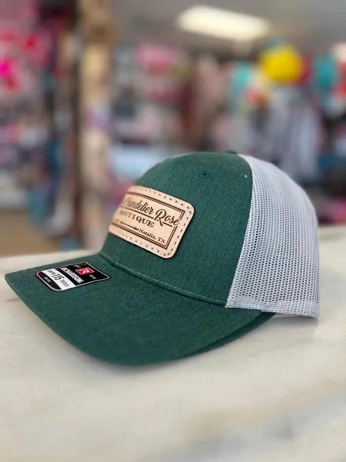 BSR LEATHER Rings THE CHANDELIER ROSE BOUTIQUE CAP DENIM WASH GREEN AND WHITE