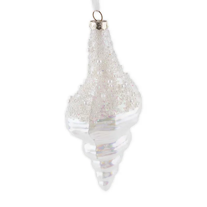 CFENTERPRISES Necklaces Pearl Shimmer Whelk Shell Glass Christmas Ornament CFENTERPRISES Necklaces Pearl Shimmer Whelk Shell Glass Christmas Ornament