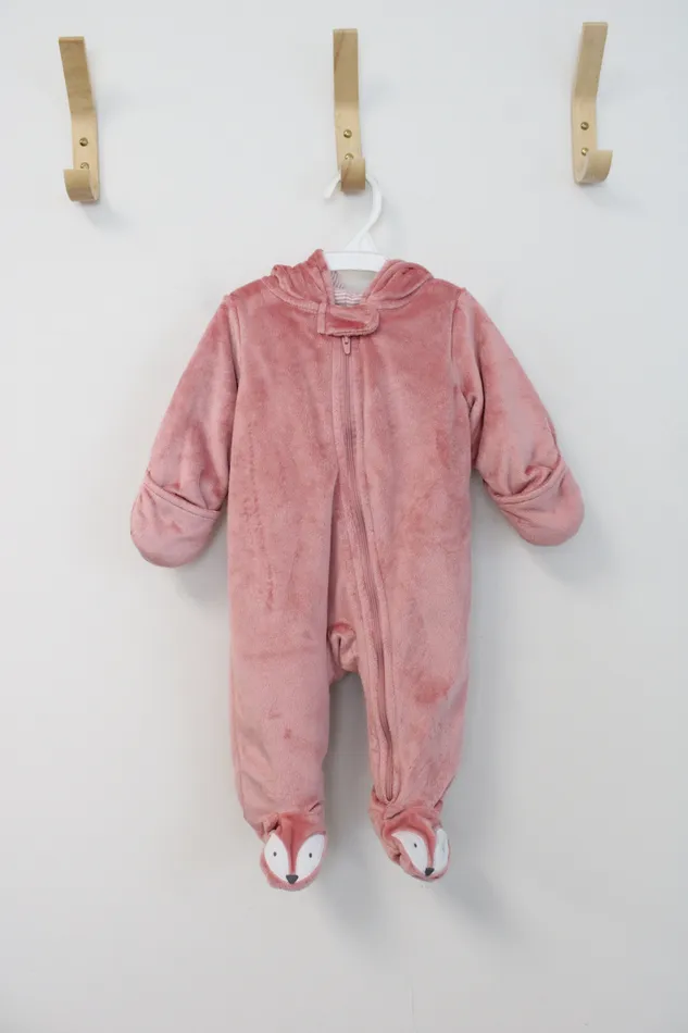 Carters Earrings Carters Soft Fuzzy Pink Lined Onesie 6 MO