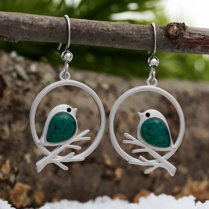 Chadds Ford Jewelry Earrings Green Glass Birdie Branch Earrings