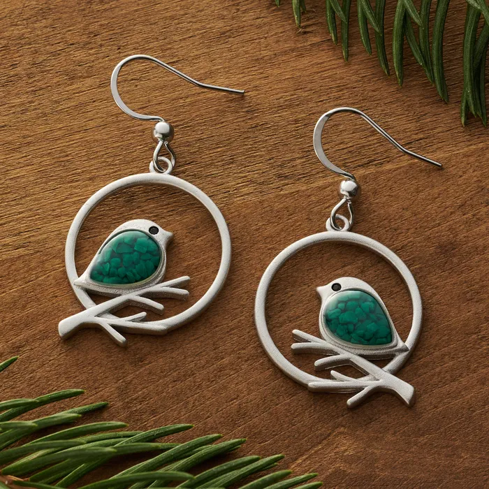 Chadds Ford Jewelry Earrings Green Glass Birdie Branch Earrings