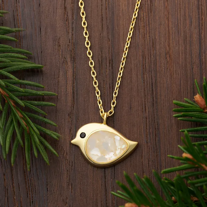 Chadds Ford Jewelry Necklaces Gold Sterling Silver Mother of Pearl Birdie Necklace