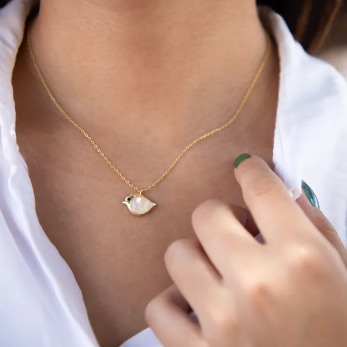 Chadds Ford Jewelry Necklaces Gold Sterling Silver Mother of Pearl Birdie Necklace