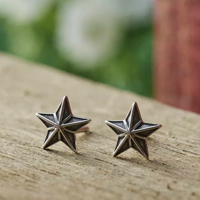 Chadds Ford Jewelry Sterling Silver Vintage Barn Star Studs Earrings