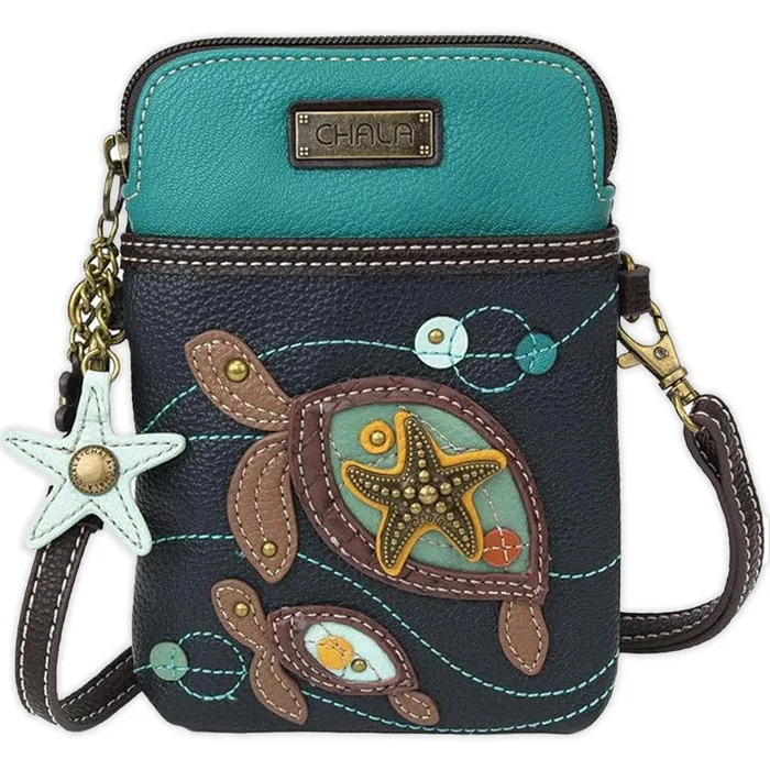 CHALAGROUP Rings Chala Turtlethemed Crossbody Cellphone Purse Navy Blue