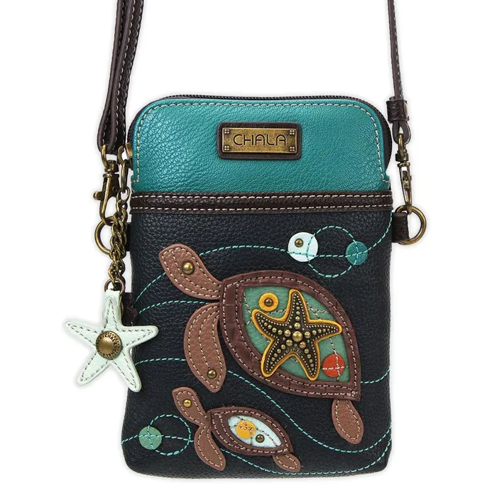 CHALAGROUP Rings Chala Turtlethemed Crossbody Cellphone Purse Navy Blue