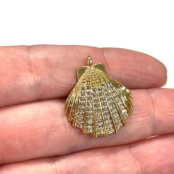 Charm Necklaces 24Kt Gold Plated CZ Micro Pave Oyster Charm Peppy Beads