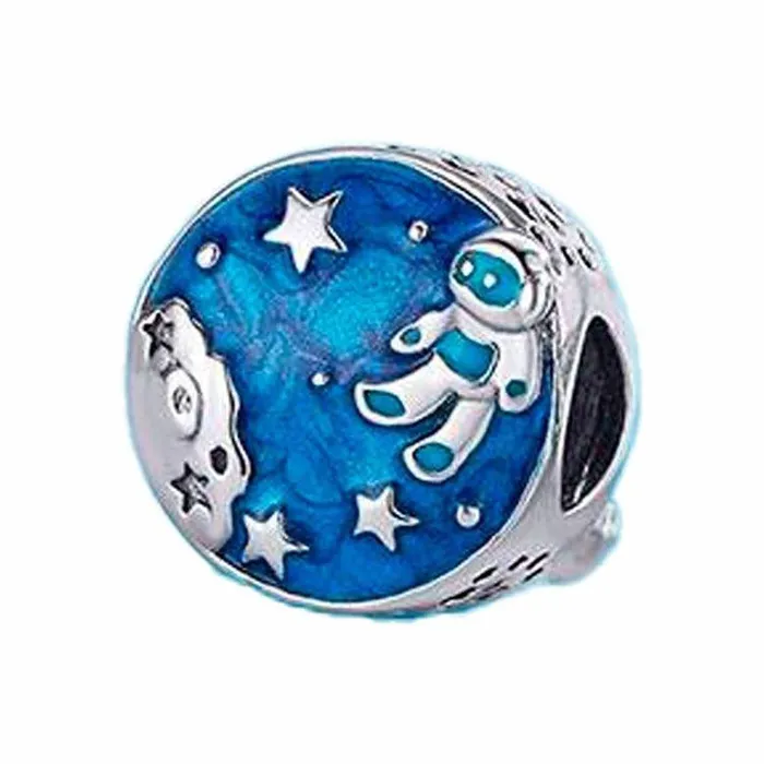 Charm Necklaces Gold Shield Charm de planeta tierra y astronauta
