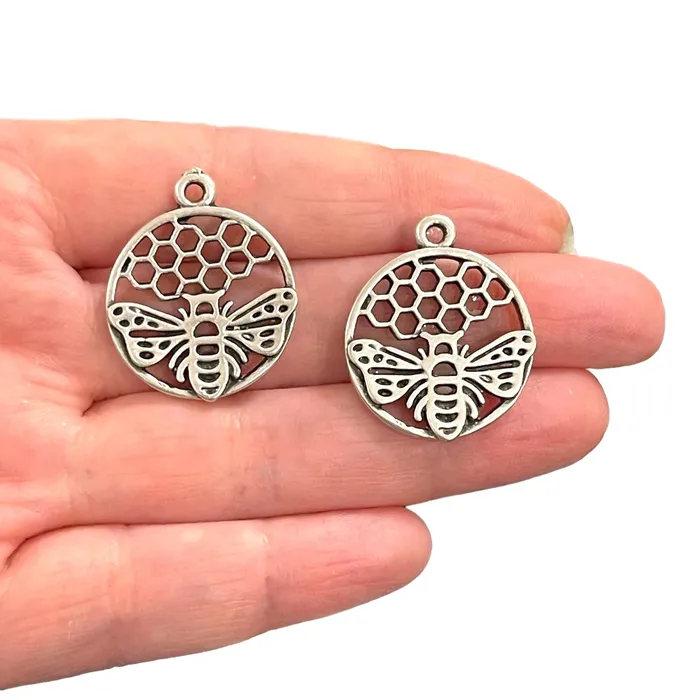 Charm Necklaces Peppy Beads Antique Silver Plated BeeHoneycomb Charm