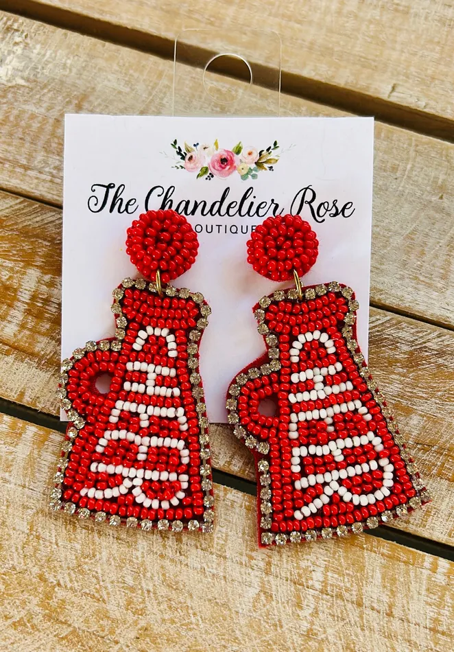 CHEER RED MEGAPHONE BEADED EARRINGS ACE WHOLESALE Earrings