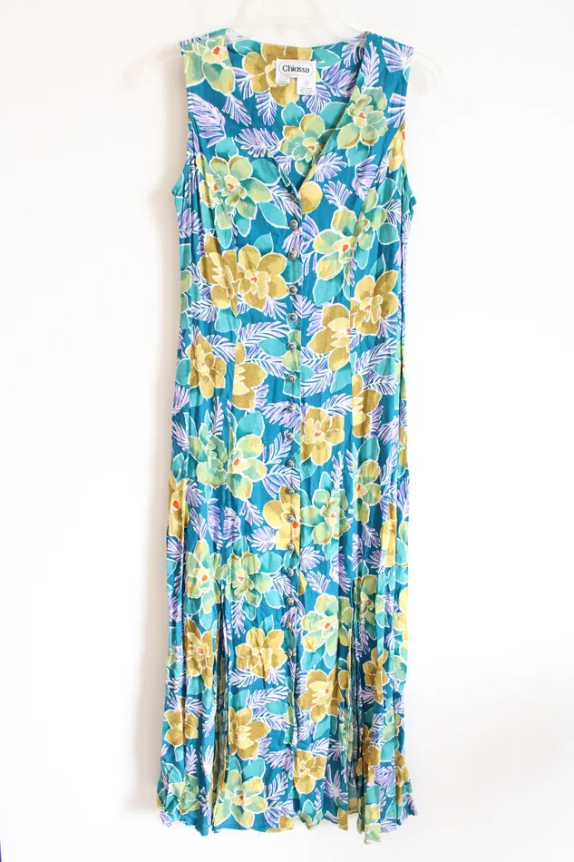 Chiasso Vintage 90s Teal Tropical Dress 10 Chiasso Earrings