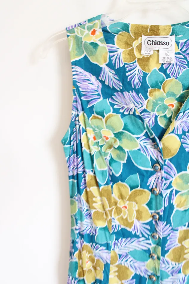Chiasso Vintage 90s Teal Tropical Dress 10 Chiasso Earrings
